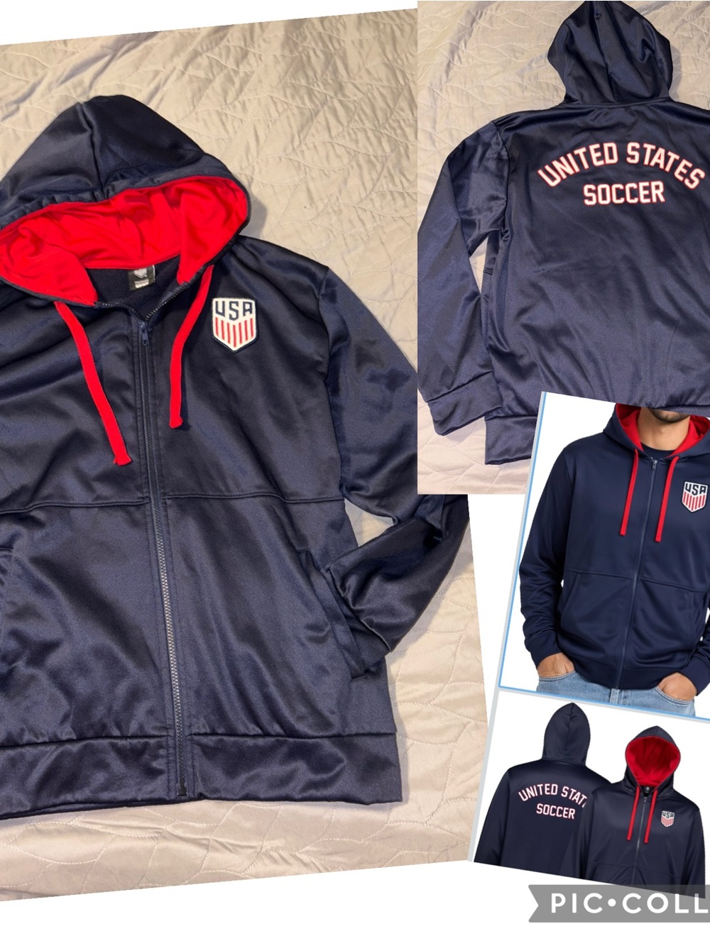 USA Soccer Navy & Red Hooded Zip Jacket